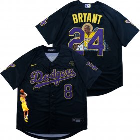 Wholesale Cheap Men\'s Los Angeles Dodgers Front #8 Back #24 Kobe Bryant Black With KB Patch Cool Base Stitched MLB Fashion Jersey
