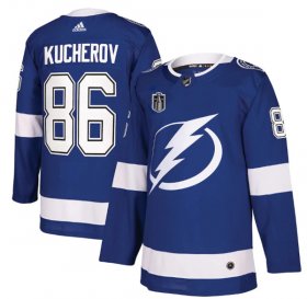 Wholesale Cheap Men\'s Tampa Bay Lightning #86 Nikita Kucherov 2022 Blue Stanley Cup Final Patch Stitched Jersey