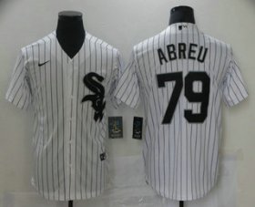 Wholesale Cheap Men\'s Chicago White Sox #79 Jose Abreu White Pinstripe Stitched MLB Cool Base Nike Jersey