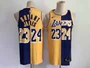 Wholesale Cheap Men Los Angeles Lakers 24 Bryant 23 james purple yellow split special 2021 nike nba jersey