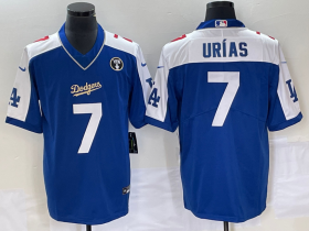 Wholesale Cheap Men\'s Los Angeles Dodgers #7 Julio Urias Blue Vin Scully Patch Pullover Stitched Jersey