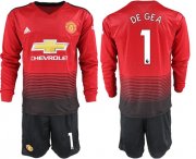 Wholesale Cheap Manchester United #1 DE GEA Red Home Long Sleeves Soccer Club Jersey