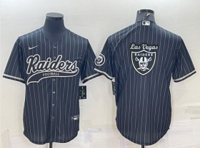 Wholesale Cheap Men\'s Las Vegas Raiders Black Pinstripe Team Big Logo With Patch Cool Base Stitched Baseball Jersey