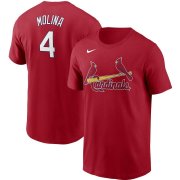 Wholesale Cheap St. Louis Cardinals #4 Yadier Molina Nike Name & Number T-Shirt Red