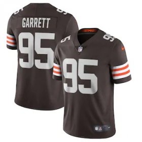 Wholesale Cheap Cleveland Browns #95 Myles Garrett Men\'s Nike Brown 2020 Vapor Limited Jersey