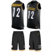 Wholesale Cheap Nike Steelers #12 Terry Bradshaw Black Team Color Men's Stitched NFL Limited Tank Top Suit Jersey