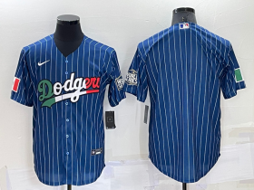 Wholesale Cheap Men\'s Los Angeles Dodgers Blank Navy Blue Pinstripe Mexico 2020 World Series Cool Base Nike Jersey