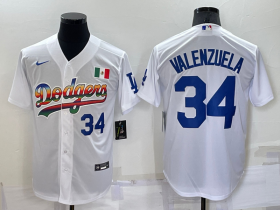 Wholesale Cheap Men\'s Los Angeles Dodgers #34 Fernando Valenzuela Rainbow Blue White Mexico Cool Base Nike Jersey