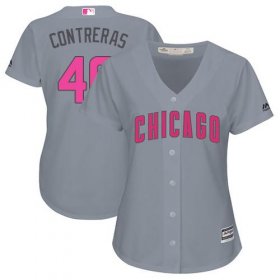Wholesale Cheap Cubs #40 Willson Contreras Grey Mother\'s Day Cool Base Women\'s Stitched MLB Jersey