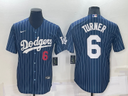 Wholesale Cheap Men's Los Angeles Dodgers #6 Trea Turner Navy Cool Base Stitched Baseball Jersey