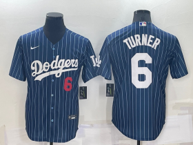 Wholesale Cheap Men\'s Los Angeles Dodgers #6 Trea Turner Navy Cool Base Stitched Baseball Jersey