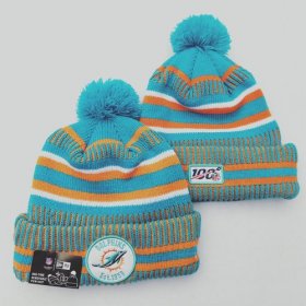 Wholesale Cheap Dolphins Team Logo Aqua 100th Season Pom Knit Hat YD