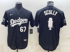 Wholesale Cheap Men\'s Los Angeles Dodgers #67 Vin Scully Black White Big Logo With Vin Scully Patch Stitched Jersey
