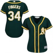 Wholesale Cheap Athletics #34 Rollie Fingers Green Alternate Women's Stitched MLB Jersey