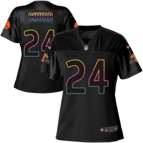 Wholesale Cheap Nike Browns #24 Nick Chubb Black Women\'s NFL Fashion Game Jersey