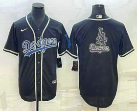 Cheap Men\'s Los Angeles Dodgers Big Logo Black Cool Base Stitched Baseball Jersey