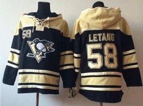 Wholesale Cheap Penguins #58 Kris Letang Black Sawyer Hooded Sweatshirt Stitched NHL Jersey