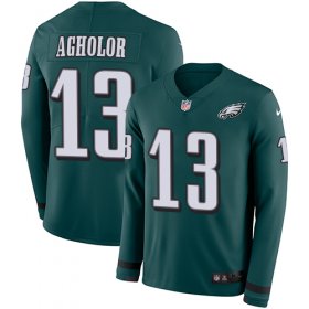 Wholesale Cheap Nike Eagles #13 Nelson Agholor Midnight Green Team Color Men\'s Stitched NFL Limited Therma Long Sleeve Jersey
