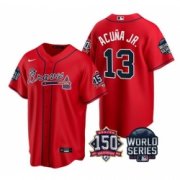 Wholesale Cheap Men Atlanta Braves 13 Ronald Acuna Jr 2021 Red World Series With 150th Anniversary Patch Cool Base Stitched Jersey