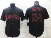 Wholesale Cheap Men's Seattle Mariners #24 Ken Griffey Black Shadow Cool Base Stitched Jersey