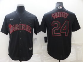Wholesale Cheap Men\'s Seattle Mariners #24 Ken Griffey Black Shadow Cool Base Stitched Jersey