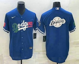 Cheap Men\'s Los Angeles Dodgers Big Logo Navy Blue Pinstripe Stitched MLB Cool Base Nike Jerseys