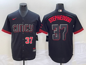 Wholesale Cheap Men\'s Cincinnati Reds #37 Tyler Stephenson Number Black 2023 City Connect Cool Base Stitched Jersey1