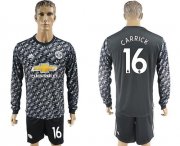 Wholesale Cheap Manchester United #16 Carrick Black Long Sleeves Soccer Club Jersey