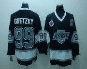 Wholesale Cheap Kings #99 Wayne Gretzky Black CCM Throwback Embroidered Youth NHL Jersey