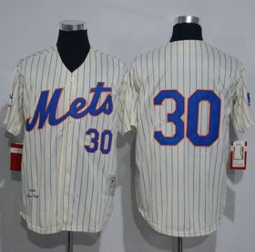 Wholesale Cheap Mitchell And Ness 1969 Mets #30 Nolan Ryan Cream(Blue Strip) Throwback Stitched MLB Jersey