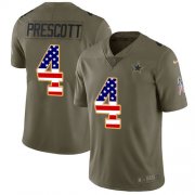 Wholesale Cheap Nike Cowboys #4 Dak Prescott Olive/USA Flag Men's Stitched NFL Limited 2017 Salute To Service Jersey
