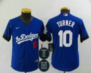 Wholesale Cheap Youth Los Angeles Dodgers #10 Justin Turner Blue #2 #20 Patch City Connect Number Cool Base Stitched Jersey