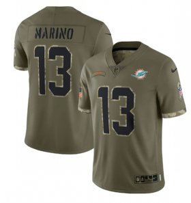 Wholesale Cheap Men\'s Miami Dolphins #13 Dan Marino 2022 Olive Salute To Service Limited Stitched Jersey