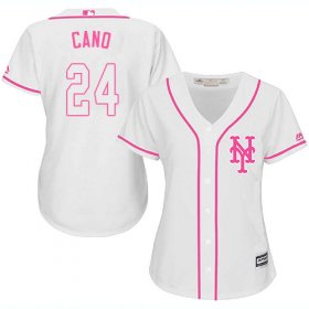 Wholesale Cheap Mets #24 Robinson Cano White/Pink Fashion Women\'s Stitched MLB Jersey