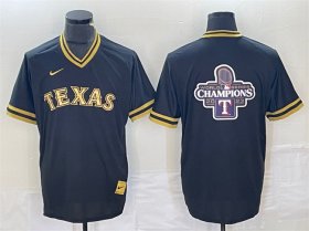 Men\'s Texas Rangers Black 2023 World Series Champions Big Logo Cool Base Stitched Baseball Jersey
