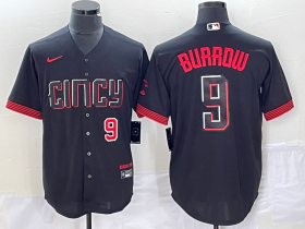 Wholesale Cheap Men\'s Cincinnati Reds #9 Joe Burrow Number Black 2023 City Connect Cool Base Stitched Baseball Jersey