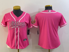Wholesale Cheap Women\'s Minnesota Vikings Blank Pink With Patch Cool Base Stitched Baseball Jersey