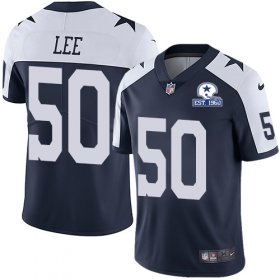 Wholesale Cheap Nike Cowboys #50 Sean Lee Navy Blue Thanksgiving Men\'s Stitched With Established In 1960 Patch NFL Vapor Untouchable Limited Throwback Jersey