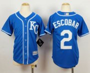 Wholesale Cheap Royals #2 Alcides Escobar Blue Alternate 2 Cool Base Stitched Youth MLB Jersey
