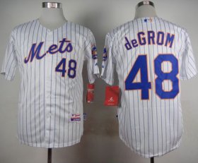Wholesale Cheap Mets #48 Jacob DeGrom White(Blue Strip) Home Cool Base Stitched MLB Jersey