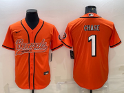 Wholesale Cheap Men's Cincinnati Bengals #1 JaMarr Chase Orange With Patch Cool Base Stitched Baseball Jersey