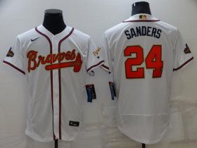 Wholesale Cheap Men\'s Atlanta Braves #24 Deion Sanders 2022 White Gold World Series Champions Program Flex Base Stitched Baseball Jersey