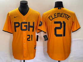Wholesale Cheap Men\'s Pittsburgh Pirates #21 Roberto Clemente Number Gold 2023 City Connect Stitched Jersey1