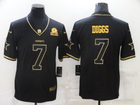 Wholesale Cheap Men\'s Dallas Cowboys #7 Trevon Diggs Black 60th Seasons Patch Golden Edition Stitched NFL Nike Limited Jersey