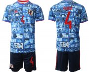 Cheap Men's Japan #4 Honda Blue Home Soccer Jersey Suit