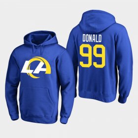 Wholesale Cheap Los Angeles Rams #99 Aaron Donald Men\'s 2020 New Logo Royal Pullover Hoodie