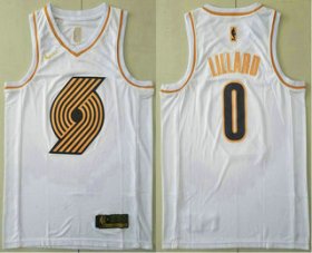 Wholesale Cheap Men\'s Portland Trail Blazers #0 Damian Lillard White Golden Nike Swingman Stitched NBA Jersey