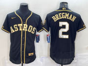 Wholesale Cheap Men's Houston Astros #2 Alex Bregman Black Gold Flex Base Stitched Jersey