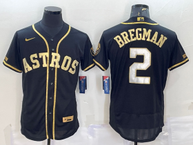 Wholesale Cheap Men\'s Houston Astros #2 Alex Bregman Black Gold Flex Base Stitched Jersey