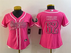 Cheap Women\'s Philadelphia Eagles #62 Jason Kelce Pink Cool Base Stitched Baseball Jersey(Run Small)